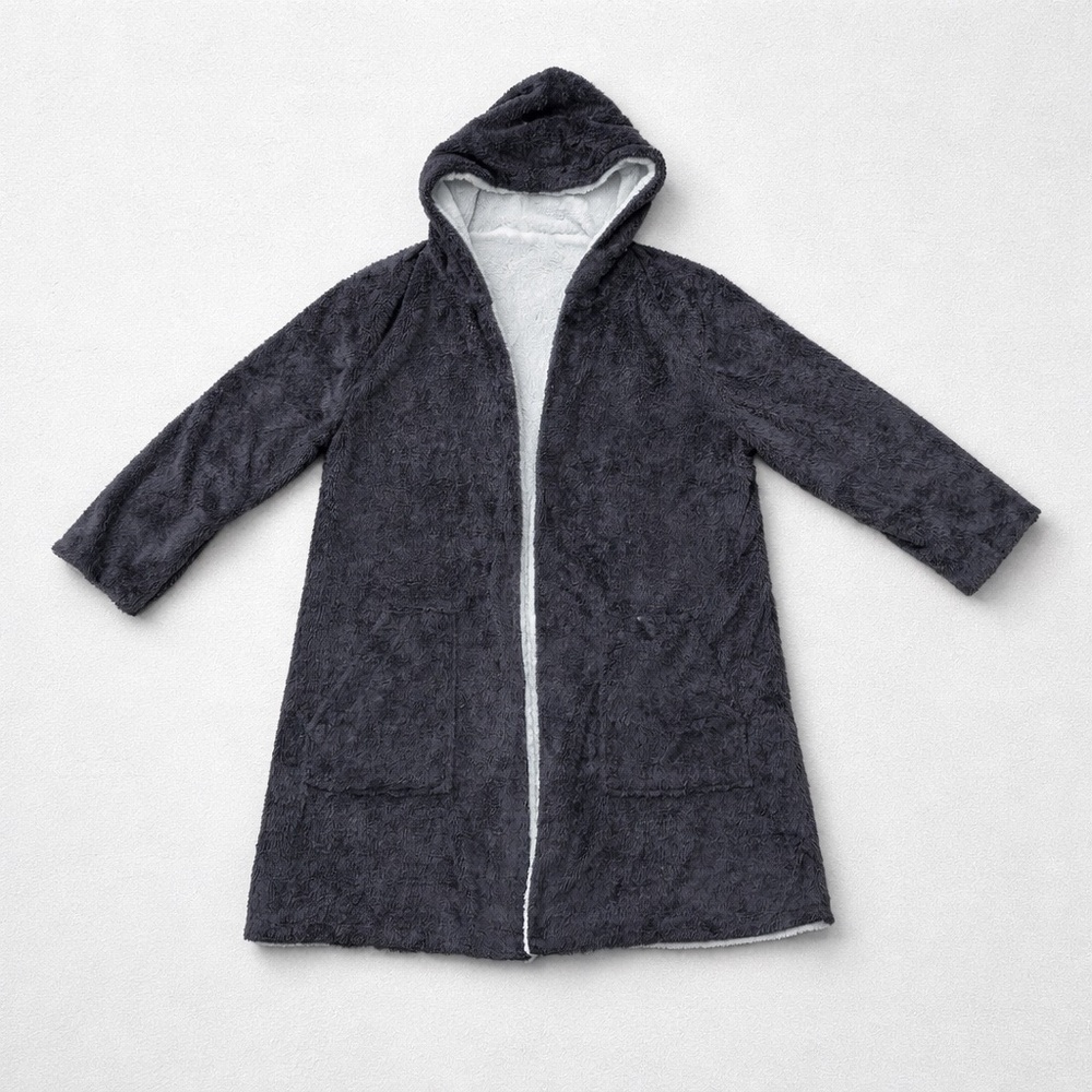 Unisex Cozy Hooded Gray Robe with Pockets Bathrobe Size M